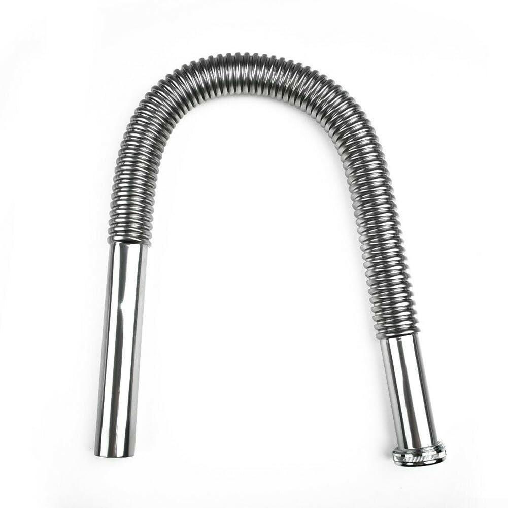 Tubo di scarico flessibile per lavandino, 80 cm, in acciaio inox, per bagno, cucina, impianto idraulico