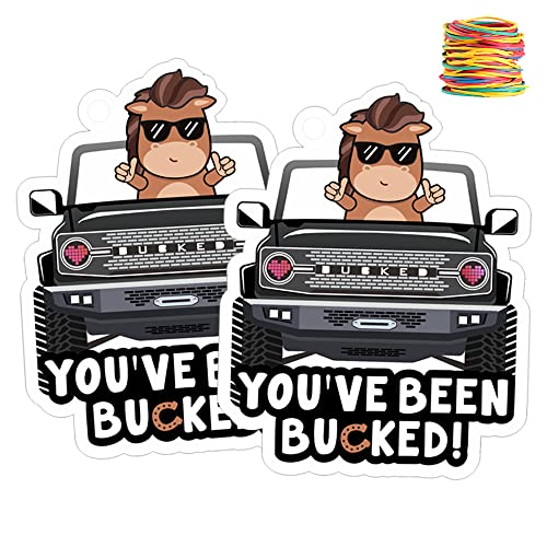 You've Been Bucked | Buck Buck Bronco | Buck Yeah Bronco Tags | Buck Bronco Tag Attach To Plastic Bronco Horse Figurine | 35 Pack | 2.7x3.5 inch Size