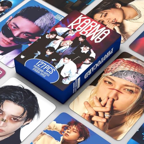 Image of Fancyku K-pop Star Photo Cards Kit 55Pcs Stray Kids Collection Set with 72 Stickers for Fans, Glossy Durable Prints and Creative DIY Gift Idea for Scrapbooks Journals Decor Storage Display (Karma)