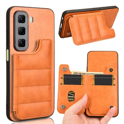 Jiajihua Case Compatible with Infinix Hot 50 4G X6882 [Card Holder][PU+PC+TPU] 3 in 1 Magnetic Clasp Cover Brown