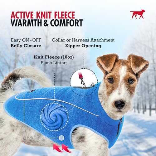 Image of Insulated Fleece Sweater for Dogs | Lightweight Warm Dog Vest | Zipper Port for Harness | Cold Weather Winter Jacket | Rain Snow Repellant Coat | Adjustable for Small Medium Large Male Dogs (Blue /L)