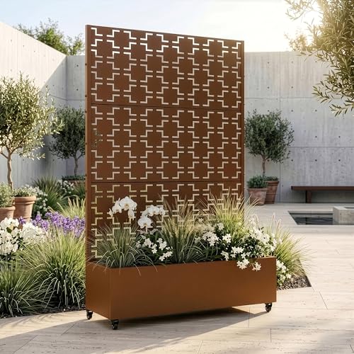 casa.pro Cloison de Séparation Aaskis 190 x 120 x 38 cm avec Bac à Fleurs Paravent Clôture avec Jardinière pour Extérieur Intérieur Jardin Terrasse...