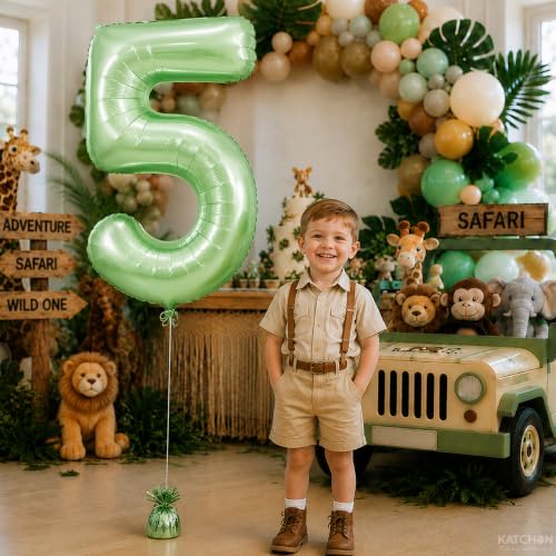 Image of KatchOn Giant Sage Green 5 Balloon Number - 40 Inch | Number 5 Balloons