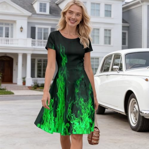 Image of POLERO Sunflower Dress for Women Floral Summer Dresses Short Sleeve Casual Sundresses Midi Dresses