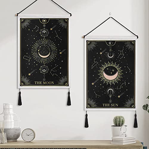 SOMYTING 2PCS Tapiz de Pared Tapetsry Sun Tarot Card Tapetsry Tapices de Pared con Diseño de sol luna Estrellas Misterioso Tarot de Constelación Tapices de Pared para Dormitorio Cover
