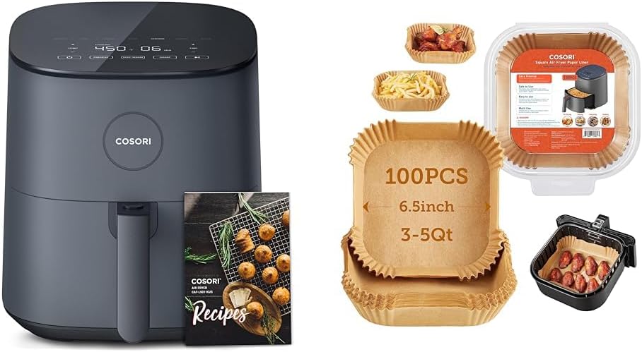 COSORI Parts & Accessories, Disposable Cookware, 100 PCS Non-Stick Square Paper Liners, 6.5 inch for 3-5QT Basket & COSORI Pro LE 5 QT