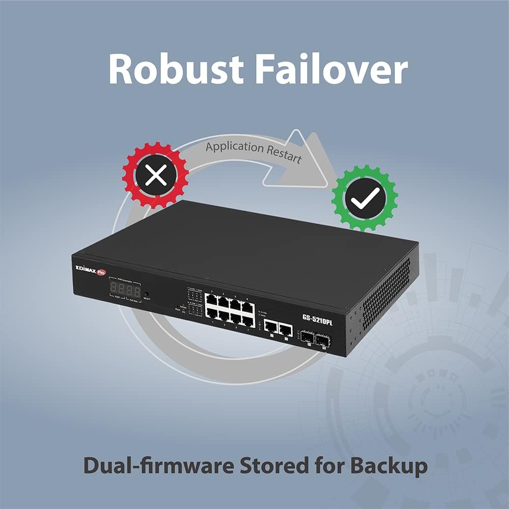 EDiMAX PRO 8 + 2 RJ45 + 2 SFP Ports Gigabit POE+ Smart Switch, Long Range 656Ft (200M), Up to 30W Per Port (Total Power Budget: 110W) with 2 RJ45 + 2 SFP Uplink Ports, Surveillance, GS-5210PL