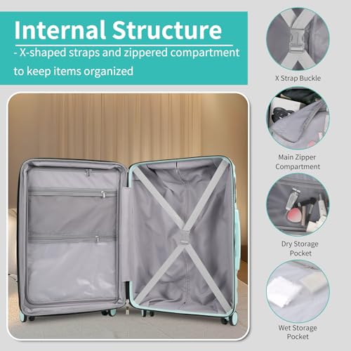 5-Piece Luggage Set, Lightweight ABS+PC Hard Shell Suitcase with YKK Zipper & TSA Lock for Family, MInt Green, 14in/18in/20in/24in/28in - Image 6