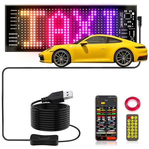 Led Sign for Car Windshield, Programmable LED Scrolling Flexible Screen Digital Display, APP Control, Advertising LED Sign with Remote, DIY Pattern Animation (Black, 3'x7')