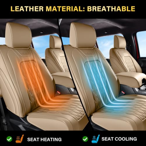 Image of Coverado Premium Leather Truck Front Seat Covers - Custom Fit, Waterproof, Heavy Duty, Anti-Spill, Scratch Resistant Protector for Ford F150 2015-2026, F250-F450, Beige