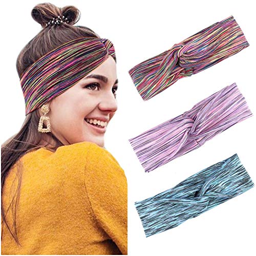 Bodiy Yoga Headbands Pink Elastic Sports Running Hair Wrap Criss Cross Workout Hairband for Women and Girls(3 Pcs)