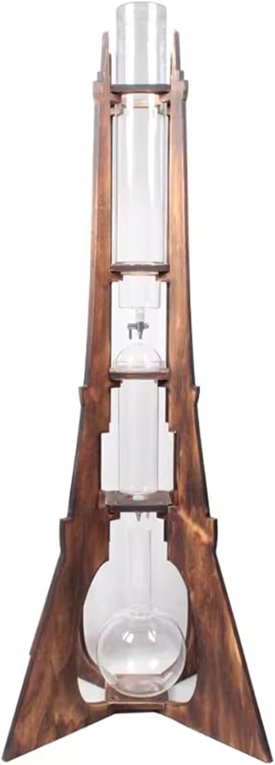 Cold Brew Coffee Tower, cold brew coffee maker, Ice Drip Coffee Maker, with Double Stainless Steel Valve, Wooden Frame, Glassware, Large Capacity, Makes 8-10 Cups, for Home, Coffee Shop