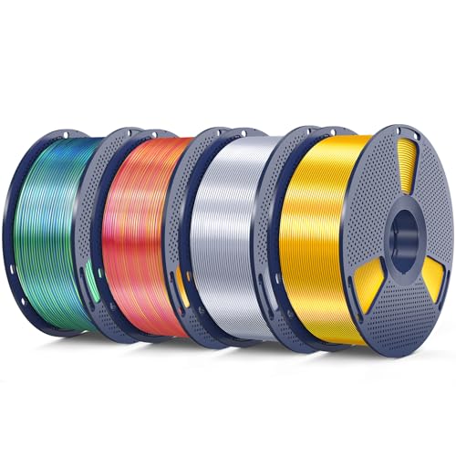 Image of SUNLU Silk PLA Filament Bundle 4KG, Dual Color PLA Filament, Triple Color Silk Filament 1.75mm+ /- 0.02mm, Silver+Light Gold+Silk Dual Color(Red Gold)+Silk Triple Color(Blue Green Purple)