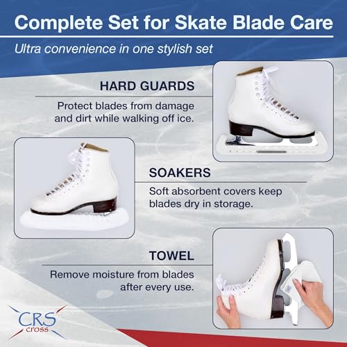 CRS Cross Ice Skate Guards, Soakers and Towel Gift Set. Essential Ice Skating Hard Guard and Soft Skate Blade Cover Accessories for Figure Skating or Hockey (Waltz White, Large) by CRS Cross - Image 2