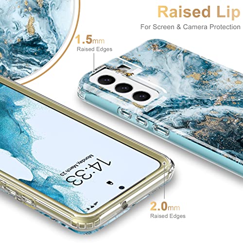 Esdot For Samsung Galaxy S22 Plus Case,Military Grade Passing 21Ft Drop Test,Rugged Cover With Fashionable Designs For Women Girls,Protective Phone Case For Galaxy S22+ Plus 6.6" Opal Marble Teal #TOP3