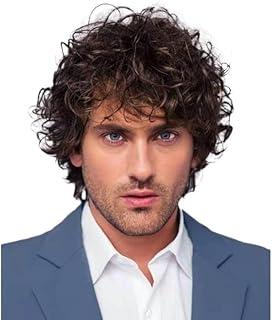 Dark Brown Wigs for Men, Fluffy Realistic Short Curly Men's Wigs Side Parted Natural Looking Men's Wigs for Everyday Dress Up Cosplay Costumes Halloween Wigs for Fancy Dress