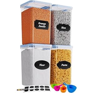 Chef’s Path Food Storage Containers – Pantry Organization and Storage – Great for Flour, Sugar, Baking Supplies – Airtight Kitchen Bulk Food Canisters – BPA-Free – 6 PC Set – Spoons, 8 Labels & Pen