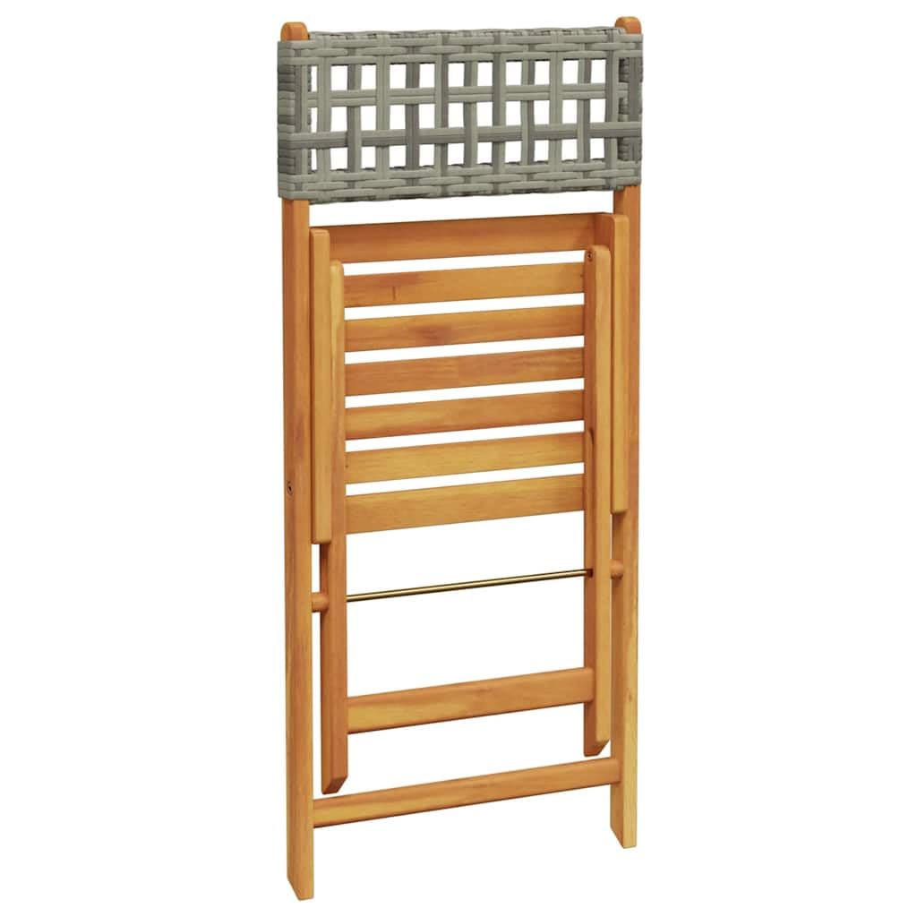 Set da 3 pezzi, grigio in rattan sintetico e legno di acacia massiccio, pieghevole, per giardino, balcone o terrazza, con robusto tavolo e due sedie senza braccioli, portata fino a 110 kg