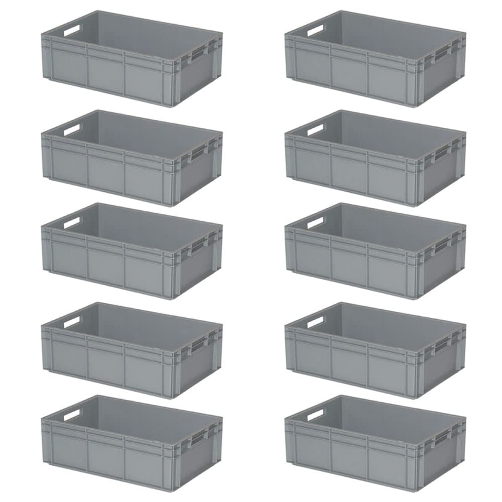 BRB 10 eurocajas con 2 asas, 600 x 400 x 220 mm, color gris