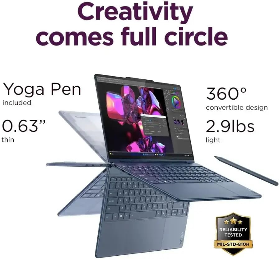 Image of Lenovo Yoga 9i 2-in-1 Aura Edition 14 inch Copilot+ Laptop (2025) - Intel Ultra 7 258V 8-Core, 32GB RAM, 1TB M.2 NVMe SSD, 14.0 inch 2.8K OLED Touchscreen 1100-Nits, Windows 11 Pro - Cosmic Blue