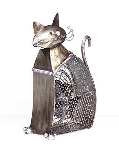 Deco Breeze DecoBreeze DBF0257 Animals/Insects Figurine Fan from Cat Collection in Pwt, Nckl, B/S, Slvr. Finish, 4 Inch, Antique Silver