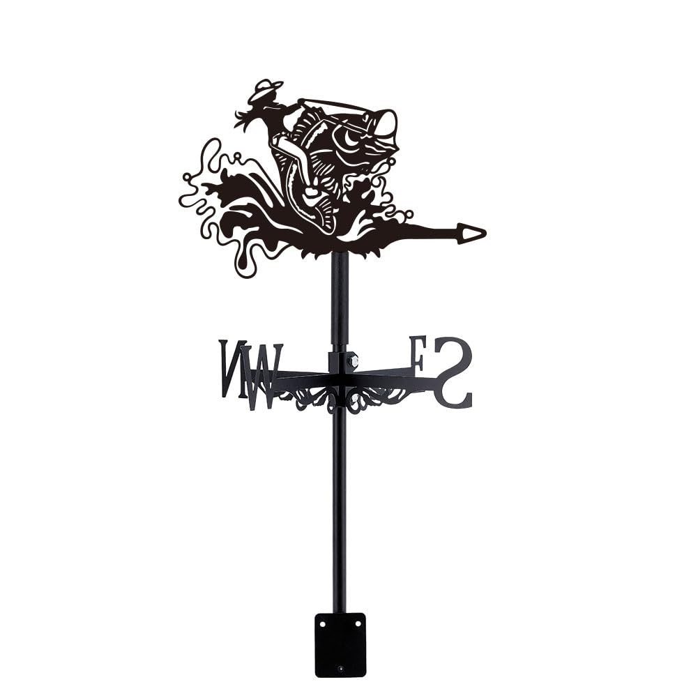 SUPERDANT Trout Cowboy Weather Vane Riding a Fish Metal Weathervanes Measuring Instrument Roof Installation Weathervane FOR Outdoor Garden Farm Backyard Gazebo Barn Art Decoration Black