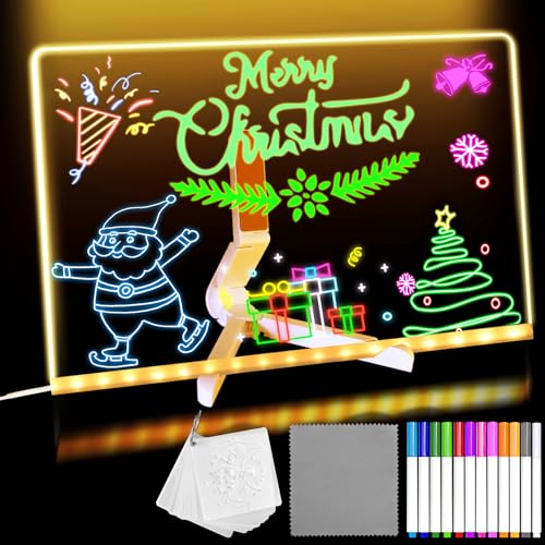 YUYIUS Lumiboard LED Drawing Board, Light Up Acrylic Dry Erase Board 11.8x7.9” with Stand, LED Note Board with Colors for Kids, Acrylic Message Writing Board with Light, Drawing Stencils Set Included