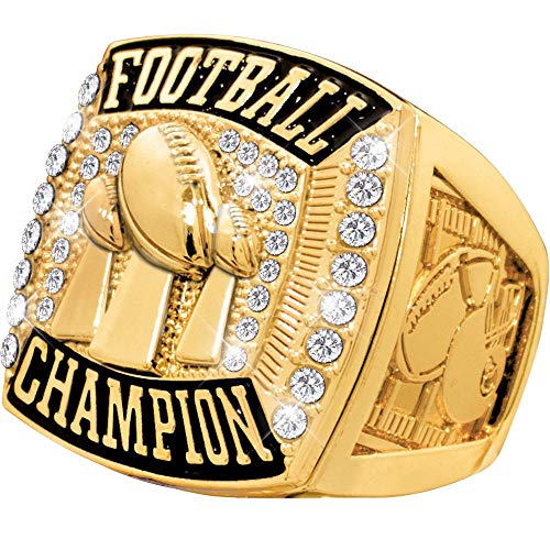 Crown Awards Gold Deluxe Fantasy Football Ring, Football Championship Rings, Size 8