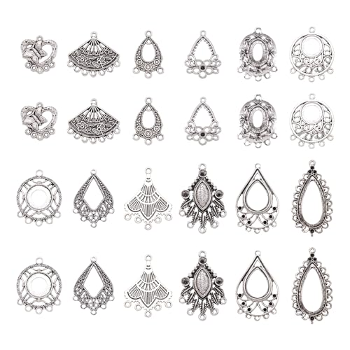 24 Pcs Tibetan Antique Silver Chandelier Connector Charms Teardrop Component