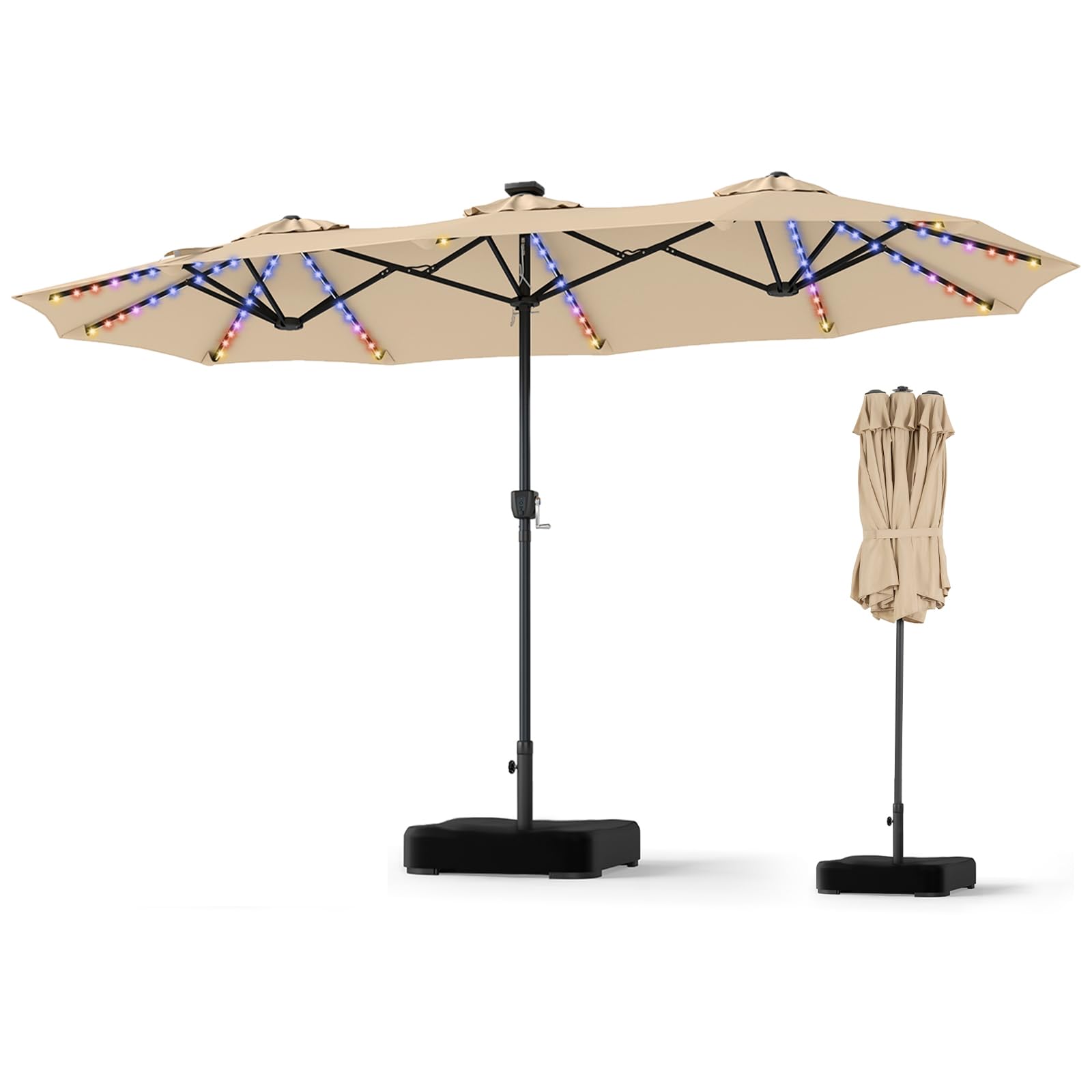 TANGZON 4.4 m Double Garden Parasol with Base and 144 LED Lights