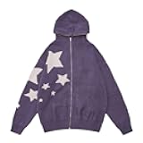 Unisex Y2K Zipper Knit Cardigan Star Pattern Zipper Sweater Cardigan Street Hip Hop Oversize Casual Hooded Coat