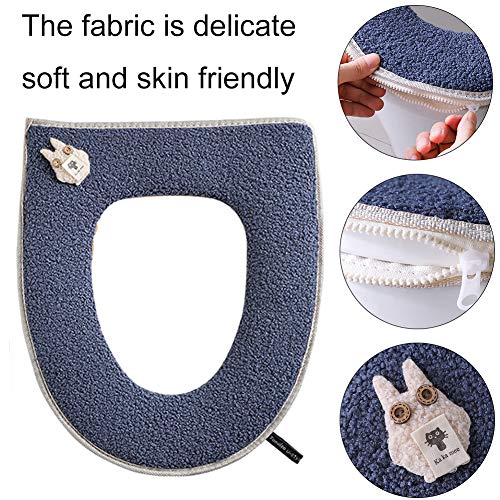 JPYH WC-Sitzwärmer, Toilettensitzwärmer, 2 Stück Dicke U-förmige WC-Sitzwärmer Universelles weich waschbares Toilettensitzkissen für die meisten Toiletten (Blau, Dunkelrot) – Bild 4