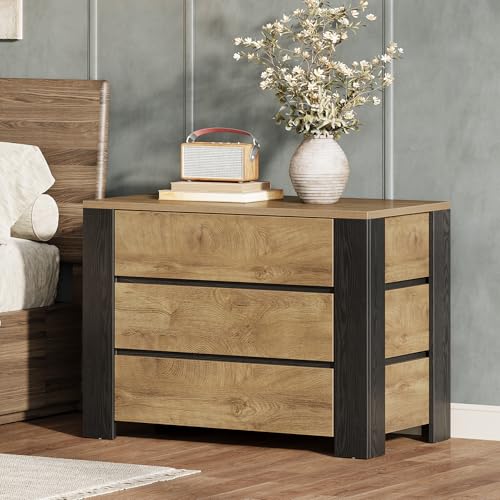 Image of Tribesigns 36 inch Wide Nightstand Set of 2, Oversized Night Stand with 3 Drawers, Extra Large Nightstand Bedside Table for Bedroom, Farmhouse Side End Table with Storage, Wood Color