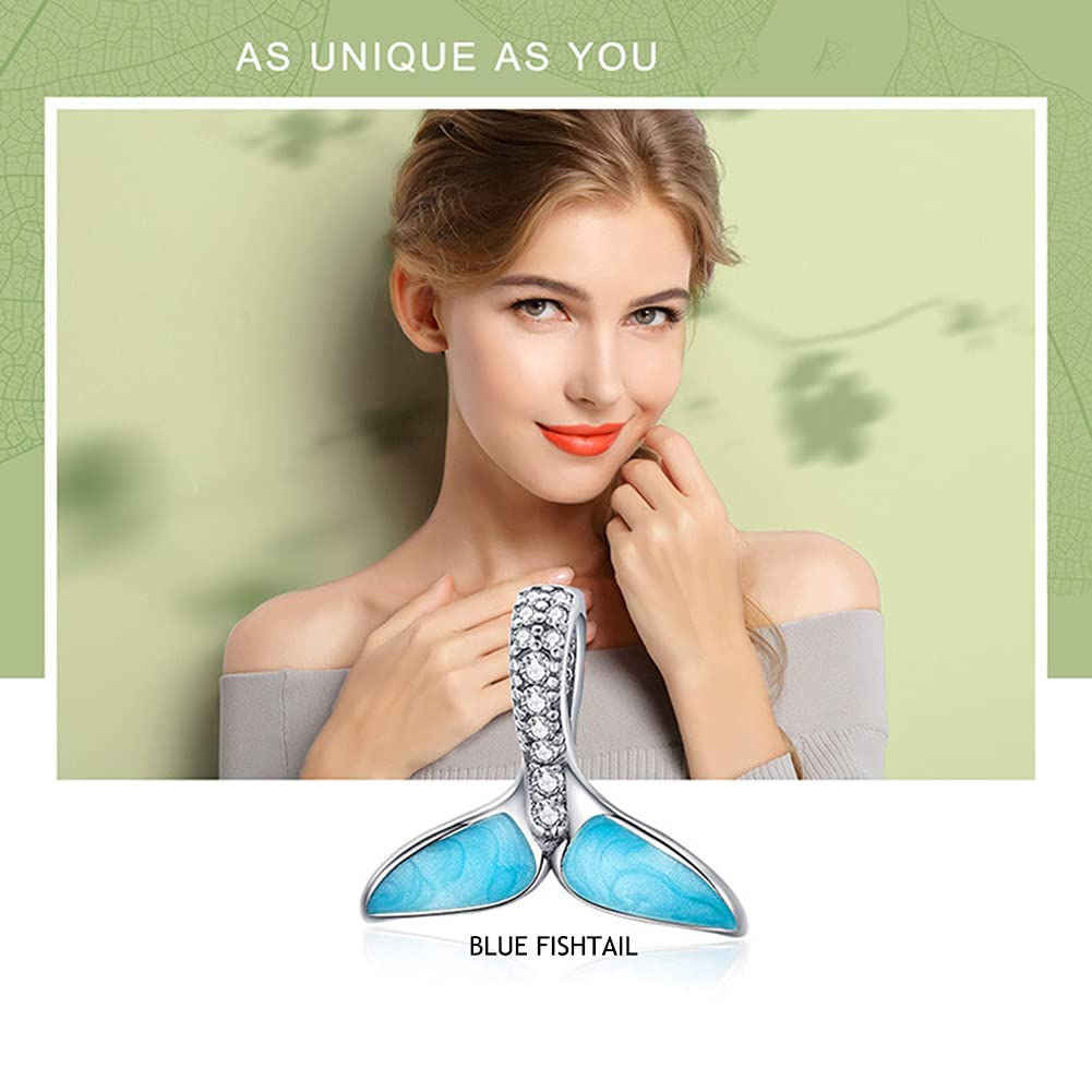 925 Sterling Silber Blau Fischschwanz Halskette Mit 3A Zirkonia Fisch Ozean Schmuck Viel Glück Halskette Für Frauen