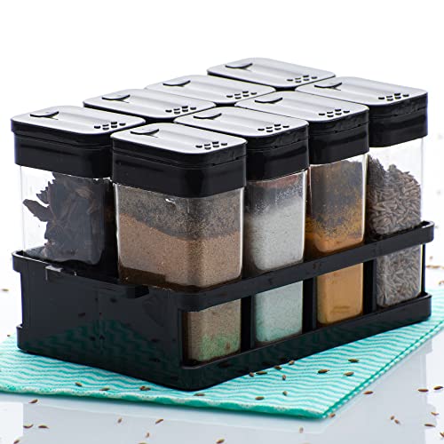 Image of LEAWALL Modern Spice Box /Rack /Dani /Box /Container /Jar /Dabba /Multipurpose /Set for Masala /Spices -8 pcs (Black)