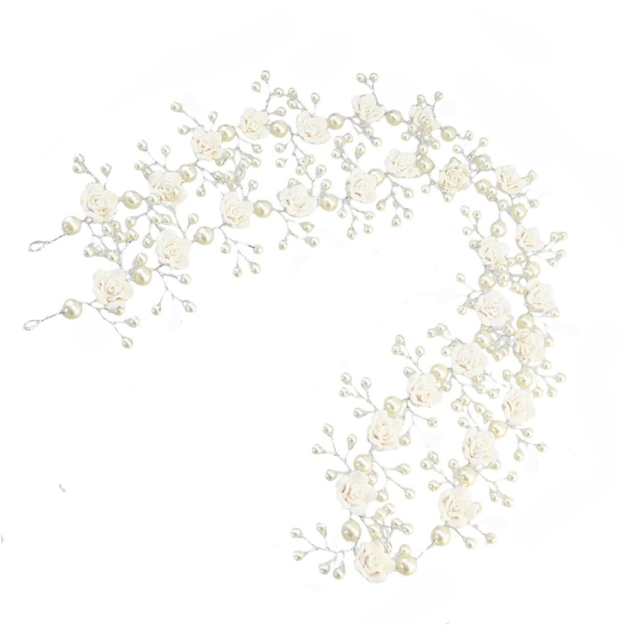 Weißes Haarband, Perlen-Haargummis, Braut-Kopfbedeckung, Hochzeit, Rebe, Blume, Perlen-Rebe-Stirnband, weiche Kette, Braut, weiße verlängerte Blumen-Perlen-Stirnbänder