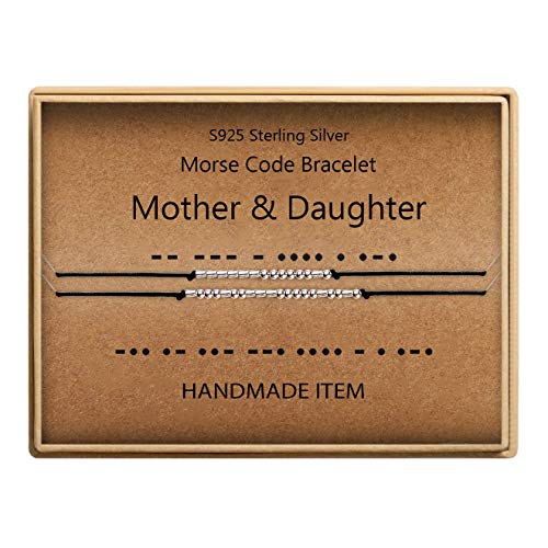Mother & Daugther Bracelet Morse Code Jewelry Gift for Her Sterling Silver Beads on Silk Cord inspirational Gift for Women Girls