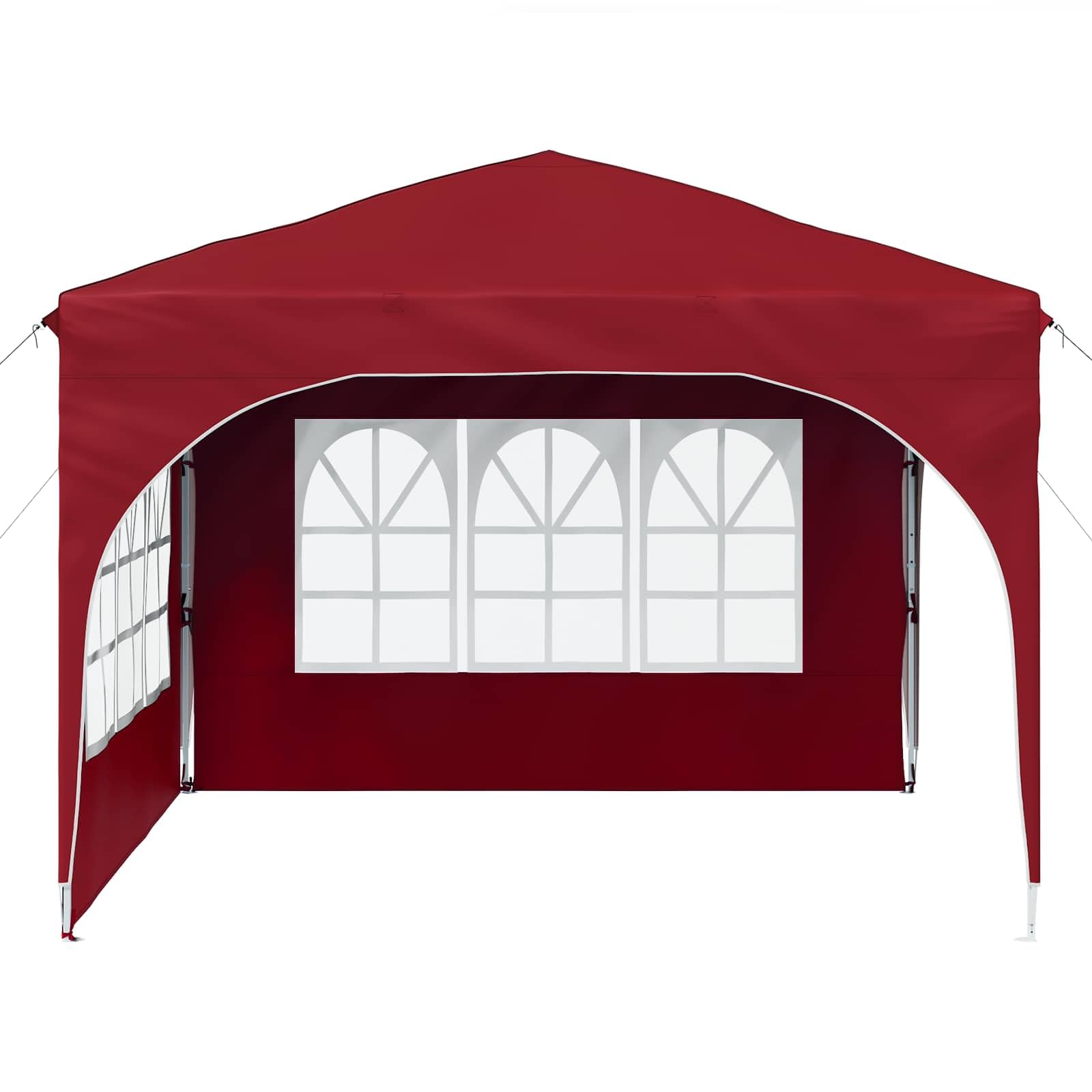 Pop-up namiot imprezowy bordowy 290 x 290 cm, składany i składany, z ochroną UV, wodoszczelny namiot ogrodowy ze stabilnym stelażem stalowym, regulacja wysokości 227-245 cm