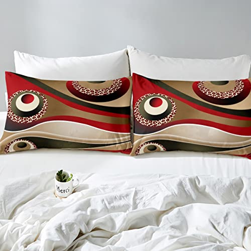 Housse de couette King Size imprimé géométrique rouge et marron