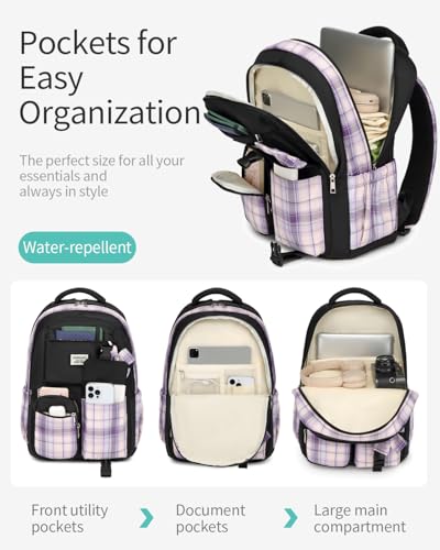Image of 3 Packs Girls Backpack Teen Girls Bookbag with Lunch Box, Big Student School Backpack for Middle High School College Women Cute Schoolbag for Kids Teenage Back Pack, Black Purple