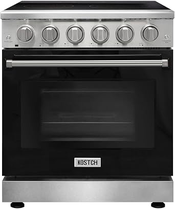KOSTCH 30 inch Professional Electric Range with 5 Heating Elements Cooktop, 4.55 Cu. Ft. Convection Oven Capacity, Smooth Glass Top, in Stainless Steel, KOS-30RE06H Black