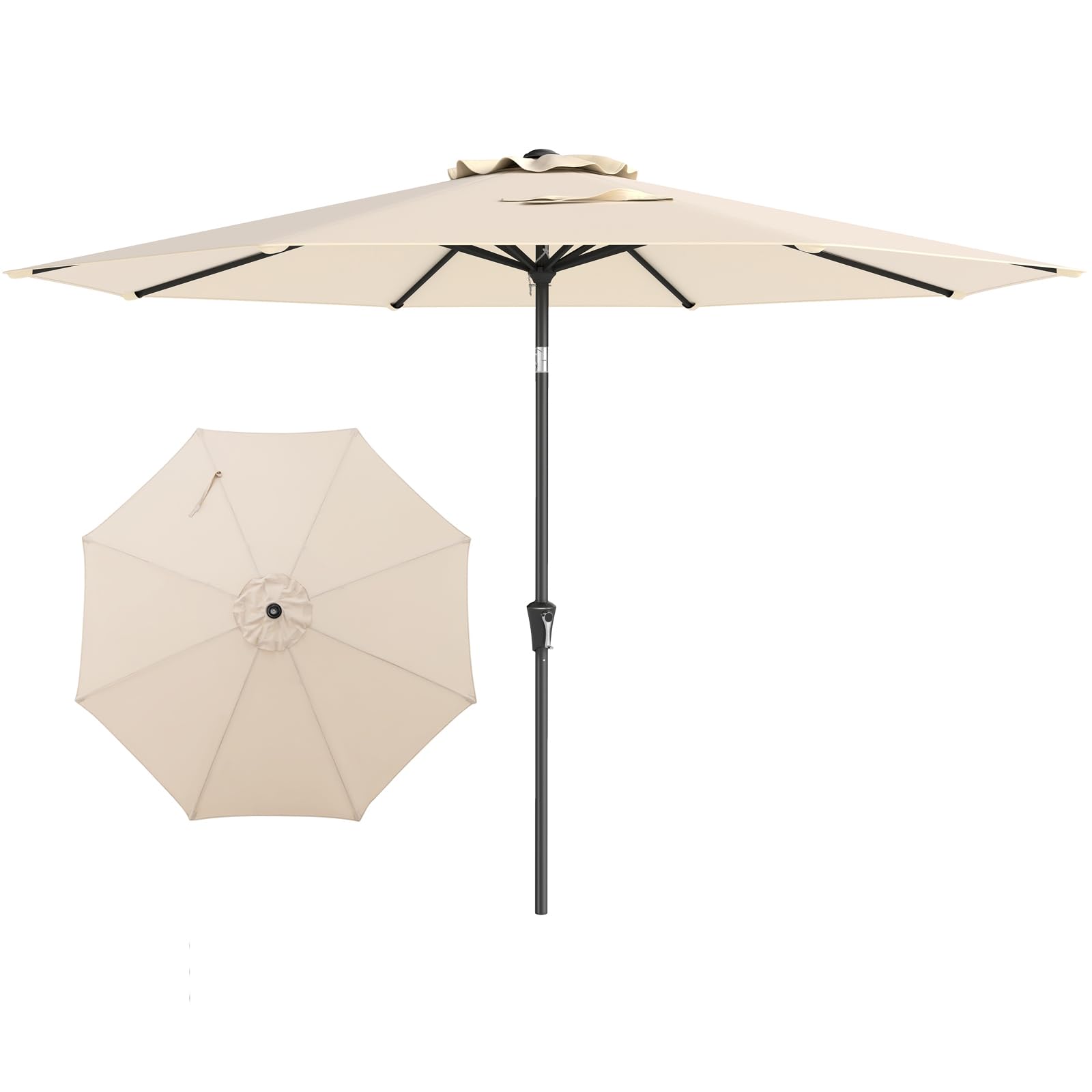 GYMAX Ombrellone da Giardino 3x3 M, 8 Stecche, Manovella, Parasole Inclinabile 25° in Poliestere, Palo in Metallo, Ideale per Cortile, Terrazzo, Mare