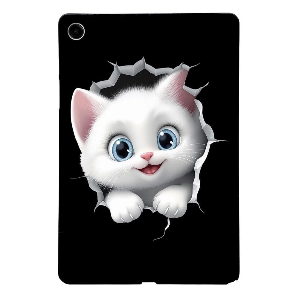 Generic Coque compatible avec Samsung Galaxy Tab A7 10.4 2022 SM-T509 (motif : chat blanc aux gros yeux) coque arrière rigide en silicone à motif antichoc