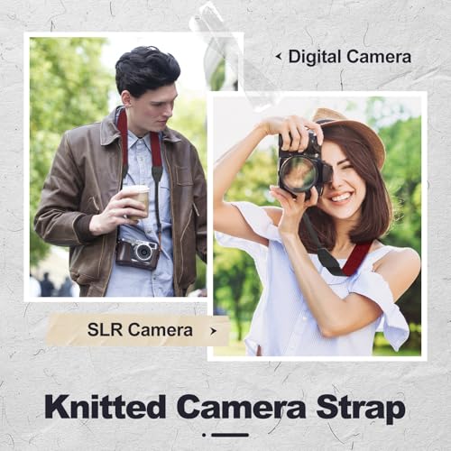 Image of Universal Camera Strap - Camera Neck Strap, Adjustable Shoulder Straps Compatible with Canon, Fujifilm, Nikon, Olympus, Panasonic and other SLR and mirrorless cameras - Red and Black Stripes