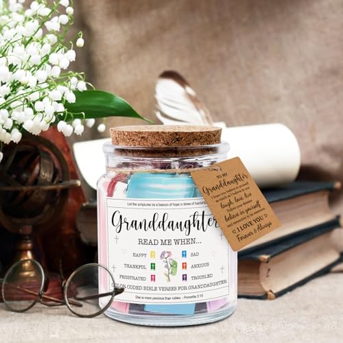 Image of NewEleven Granddaughter Gifts - Riligious, Christian Gift for Teen Girls, Granddaughter Gifts From Grandma, Grandpa - Easter, Baptism Gift For Grandkids - Bible Verse Jar