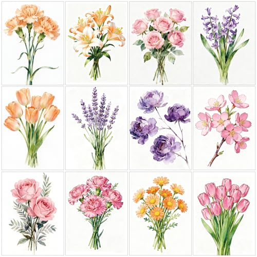 Image of Caydo 12 Pack Flower Themed Diamond Painting Kits for Adults - Full Drill 5D DIY Paint Gem Art - A Relaxing Craft for Home Wall Decor(6x6inch)
