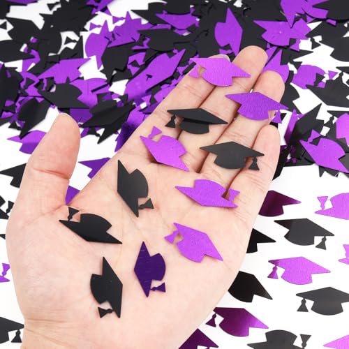 Image of Purple and Black Graduation Cap Confetti 2026, Class of 2026 Table Centerpiece Grad Confetti for 2026 Graduation Party Decorations Supplies