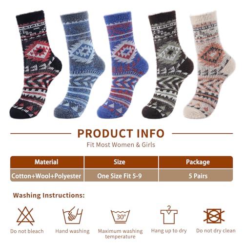 Image of ICEIVY 5 Pair Fuzzy Cozy Socks for Women - Warm Comfy Soft Casual Home Sleep Winter Wool Socks - Gifts for Women