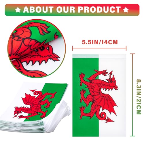 Image of Wales String Flag Pennant Banner, Small Mini Welsh Flags Bunting Banner, National Country Decoration for School, Party, Sports Events, Patriotic Festival, 33 Feet 30 Flags