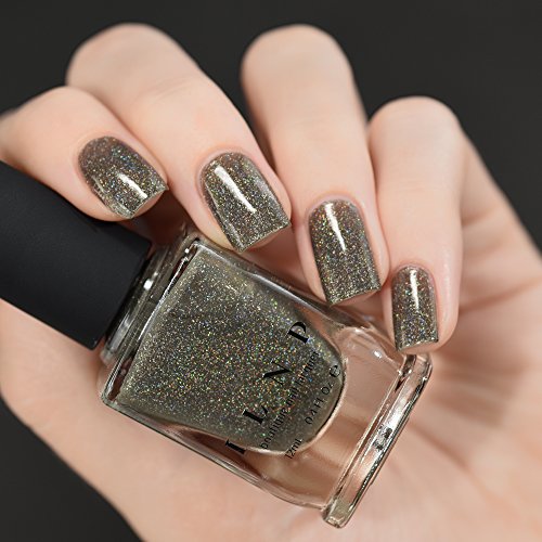 Image of ILNP Alexander - Khaki Olive Green Holographic Nail Polish, Neutral Earth Tone, Chip Resistant Manicure, Non-Toxic Nail Lacquer, Vegan, Cruelty Free, 12ml